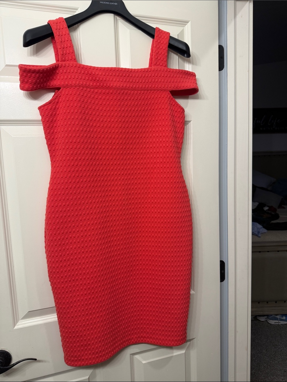 Michael Kors Red Textured Off-Shoulder Midi Dress